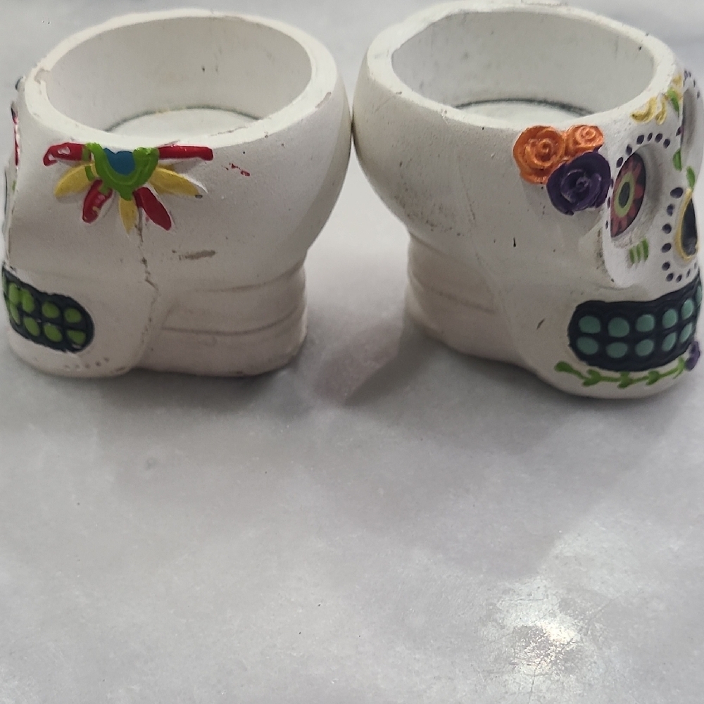 Williams Sonoma Vibrant Skull Candle Holders - Picture 2 of 6